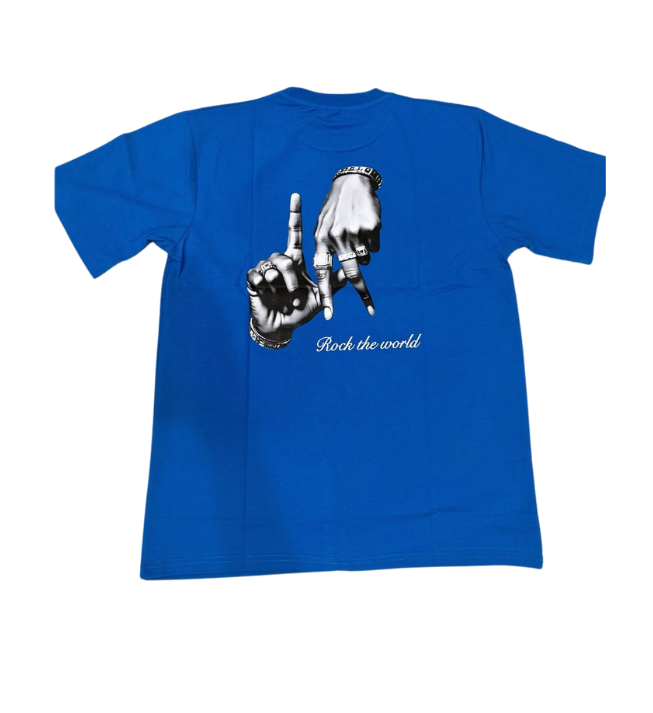 Rock the World Graphic T-Shirt – Blue